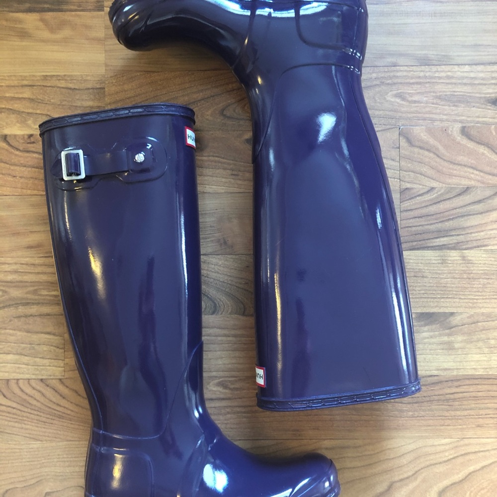 Women's Original Tall Gloss Purple Hunter Rain Boots (6) - Picture 2 of 6